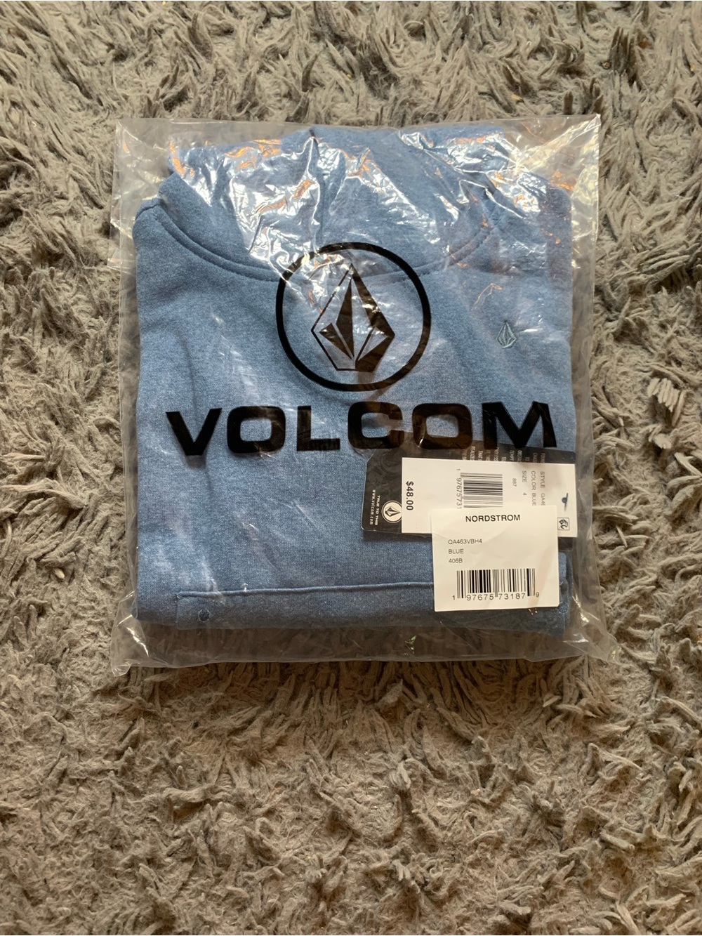 NWT Unisex little kid’s blue Volcom fleece embroidered logo hoodie sz 4